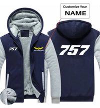 Thumbnail for Boeing 757 Flat Text aviation design printed on soft cotton blend zipped sweatshirt.