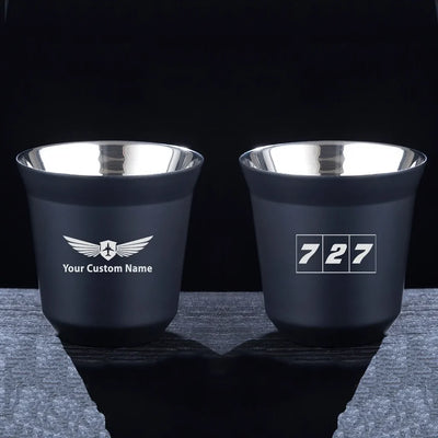 Flat Colourful 727 aviation design on double-wall coffee mug, vacuum-insulated double-wall.