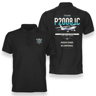 Tecnam P2008JC NG design on black double-side polo t-shirt, double-side print
