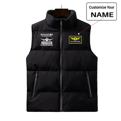 Flying is Importanter aviation design printed on quilted padding with sleeveless design puffy vest.