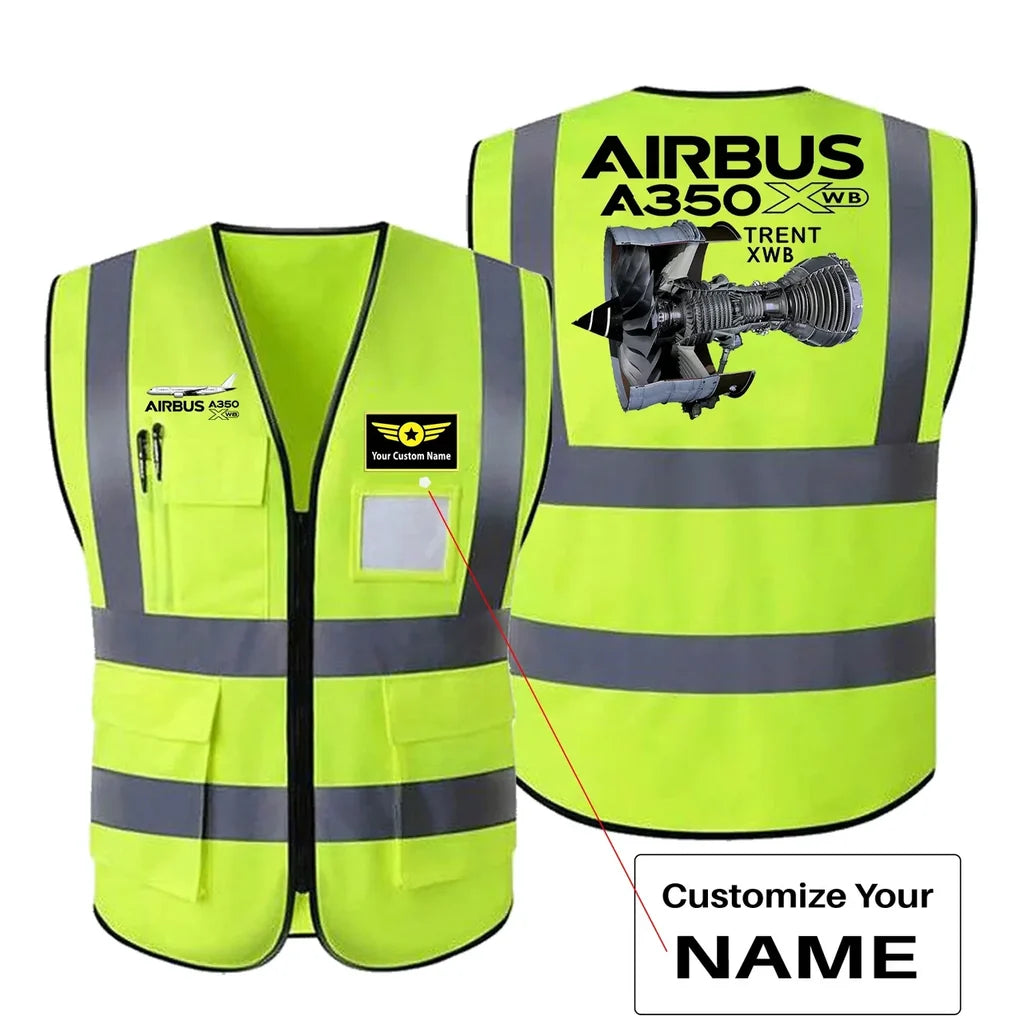 Airbus A350 & Trent XWB Engine aviation design printed on high-visibility reflective fabric reflective vest.
