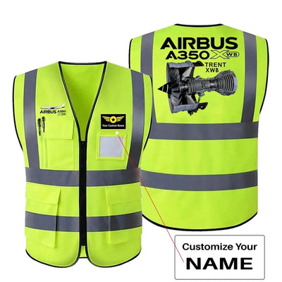 Airbus A350 & Trent XWB Engine aviation design printed on high-visibility reflective fabric reflective vest.