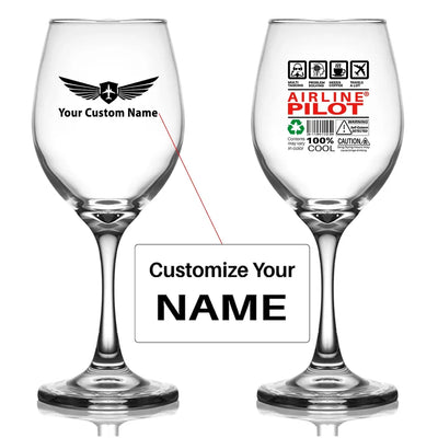 Customisable Airline Pilot Label Wine Glass