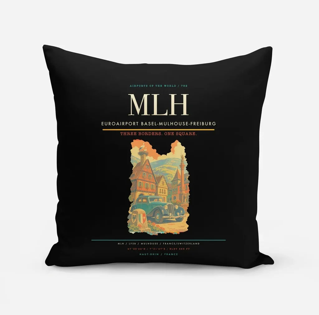 EuroAirport Basel-Mulhouse-Freiburg (MLH) design on black pillow