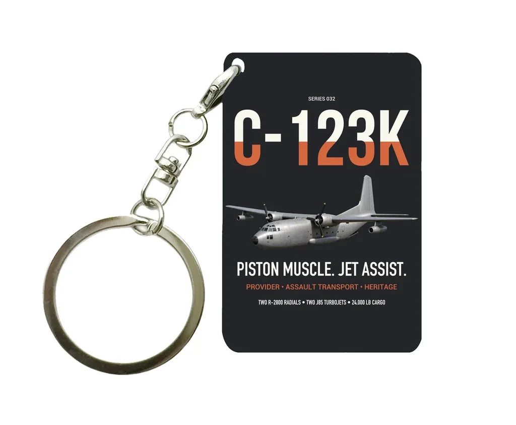 C-123K Provider design on black designed key chain, double-side print