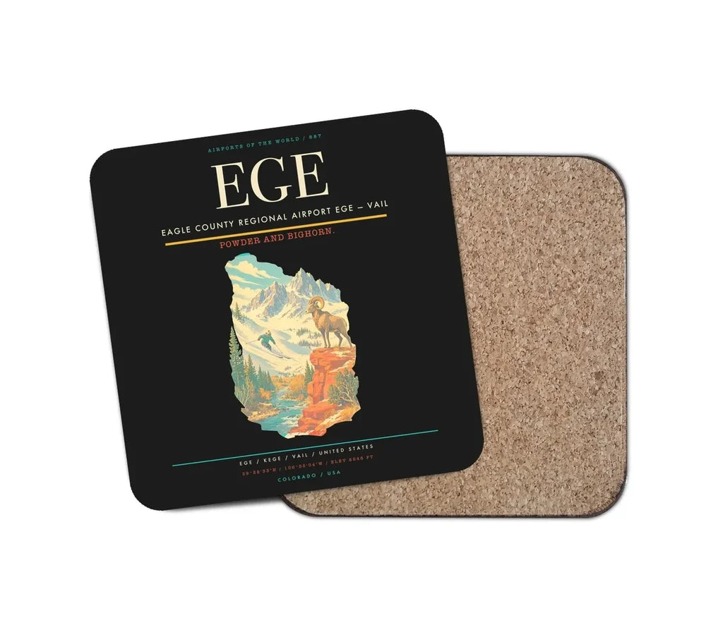 Eagle County Regional Airport (EGE) design on black 1 piece coaster