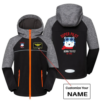 Super Pilot - Born To Fly aviation design printed on warm polar fleece kids' polar jacket.
