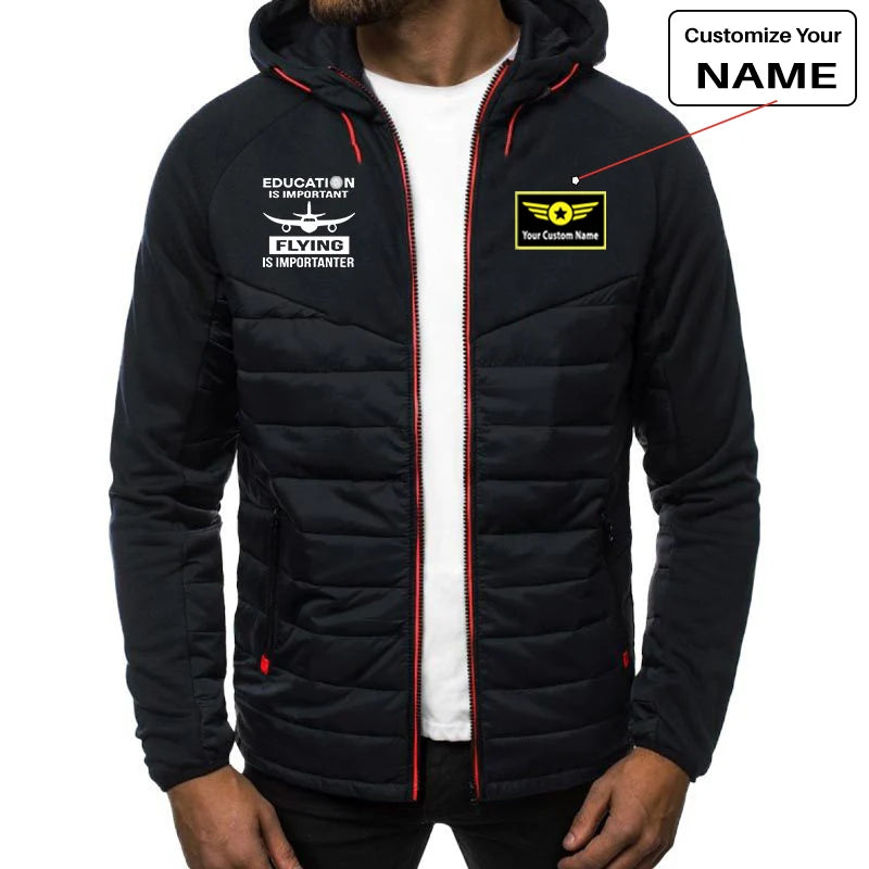 Flying is Importanter aviation design printed on lightweight breathable shell sportive jacket.