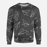 Thumbnail for Paper Airplane & Fly (Gray) aviation design printed on soft cotton blend 3D sweatshirt.