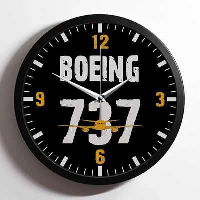 Boeing 737 aviation design on premium wood and metal wall clock.