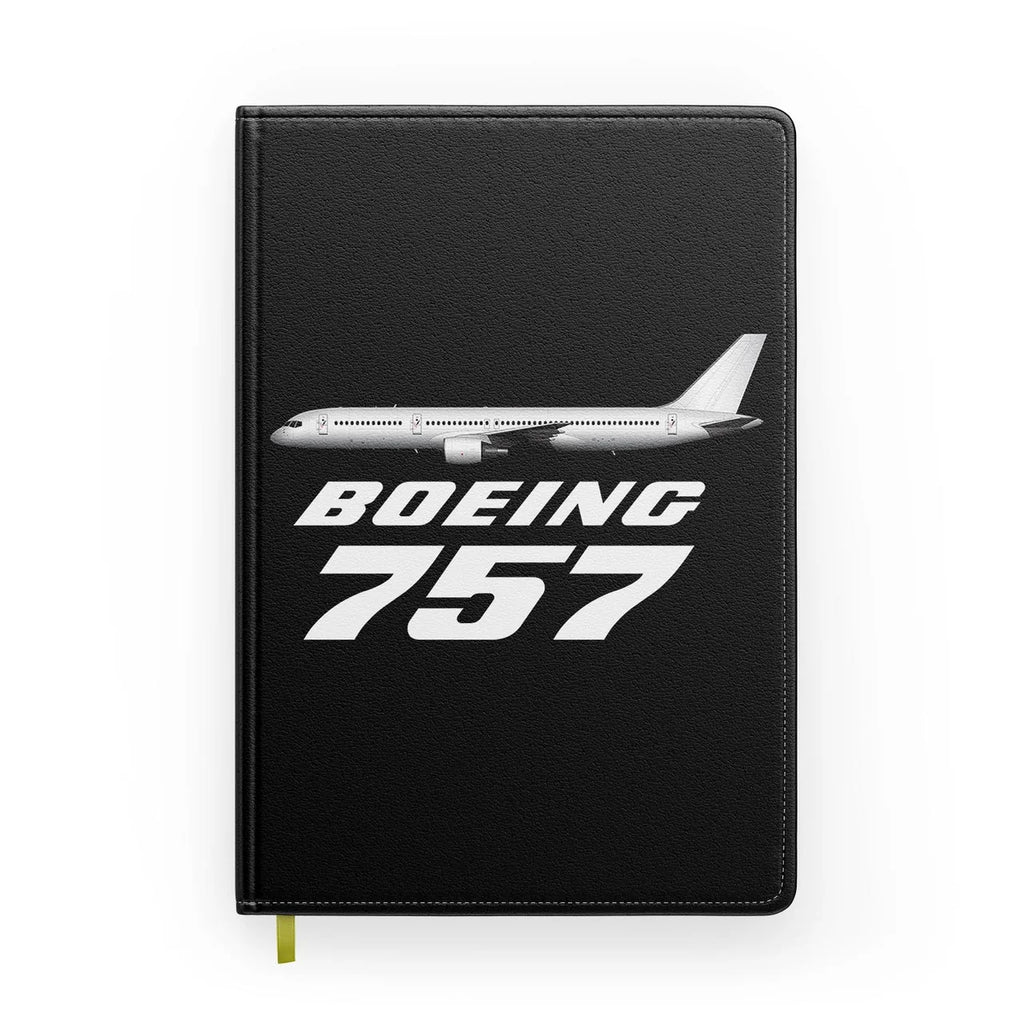 The Boeing 757 aviation design on premium hardcover notebook.