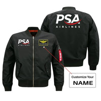 Thumbnail for PSA Airlines aviation design with custom name embroidered on black bomber jacket