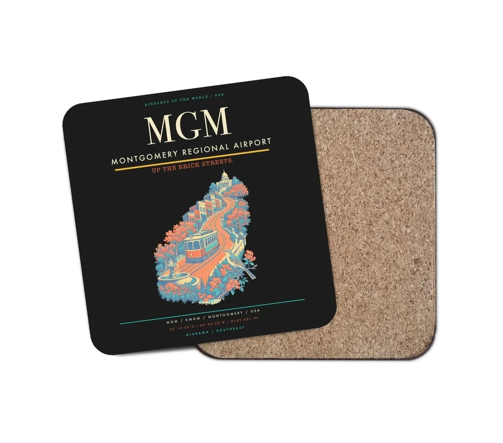 Montgomery Regional Airport (MGM) design on black 1 piece coaster