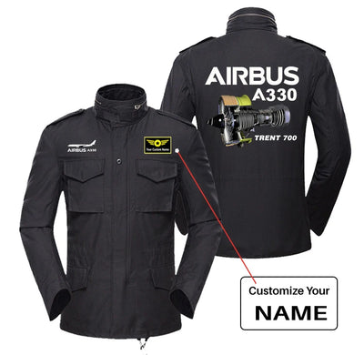 Airbus A330 & Trent 700 Engine aviation design printed on heavy cotton coat with field details military coat.