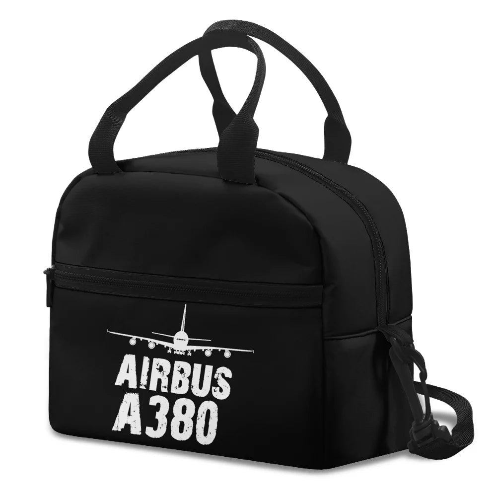 Airbus A380 & Plane aviation design lunch bag, insulated polyester construction.