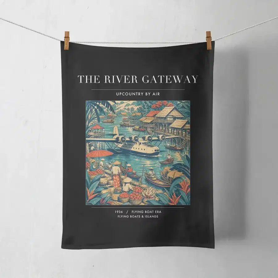 VINTAGE G4066 - The River Gateway - Designed Towels design on black