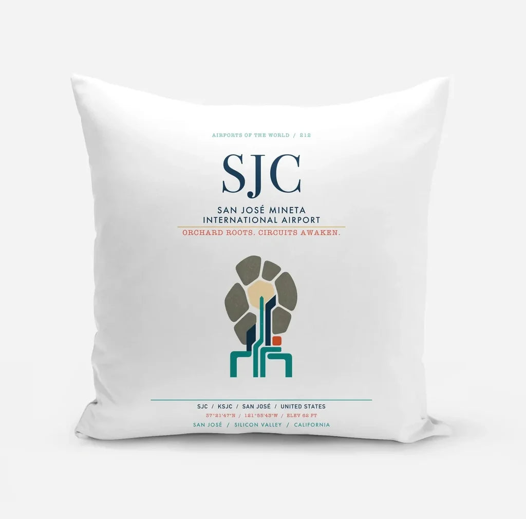 San José Mineta International Airport (SJC) design on white pillow