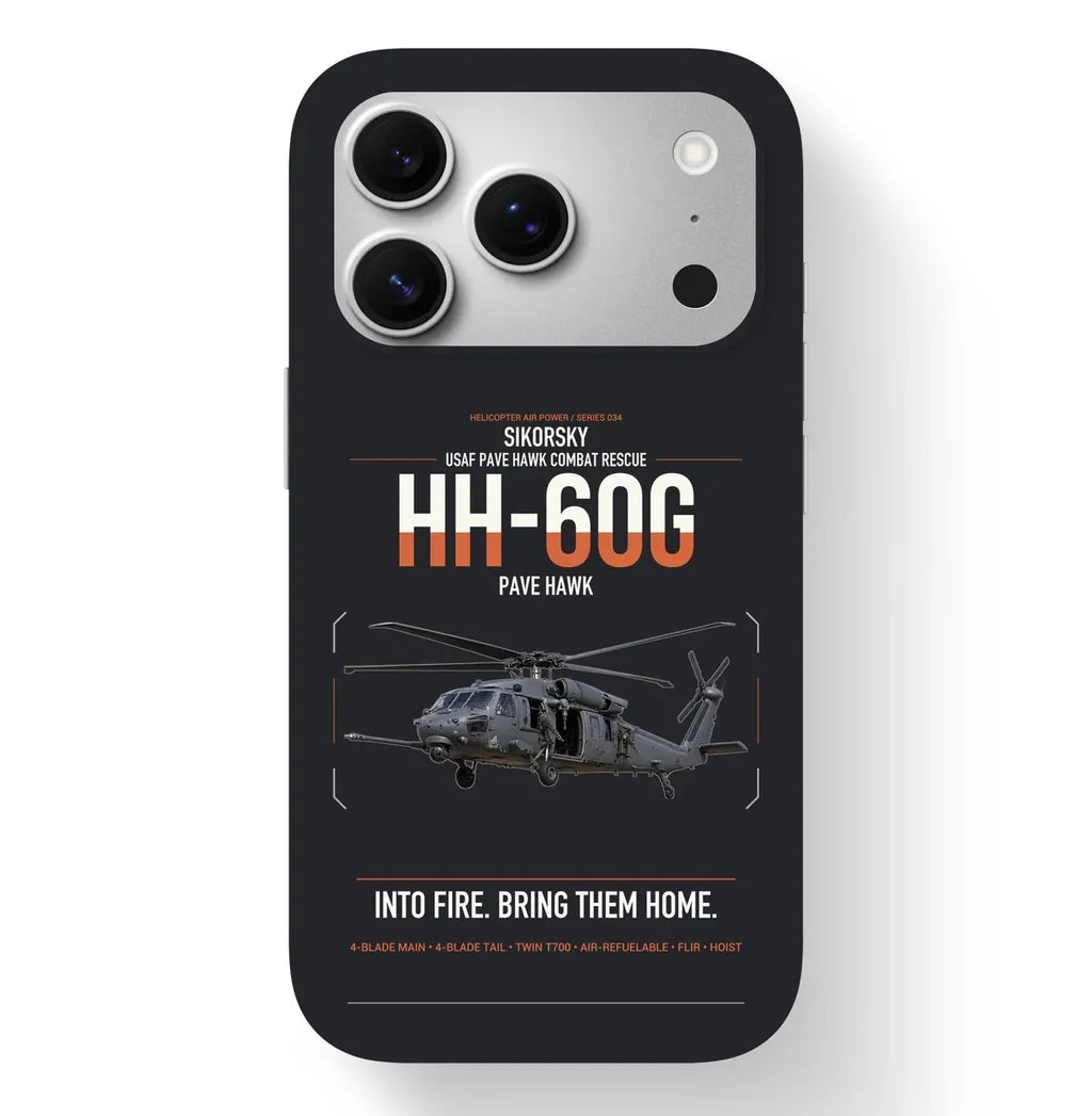 Sikorsky HH-60G Pave Hawk design on black magsafe iphone case, for iPhone 17 Pro