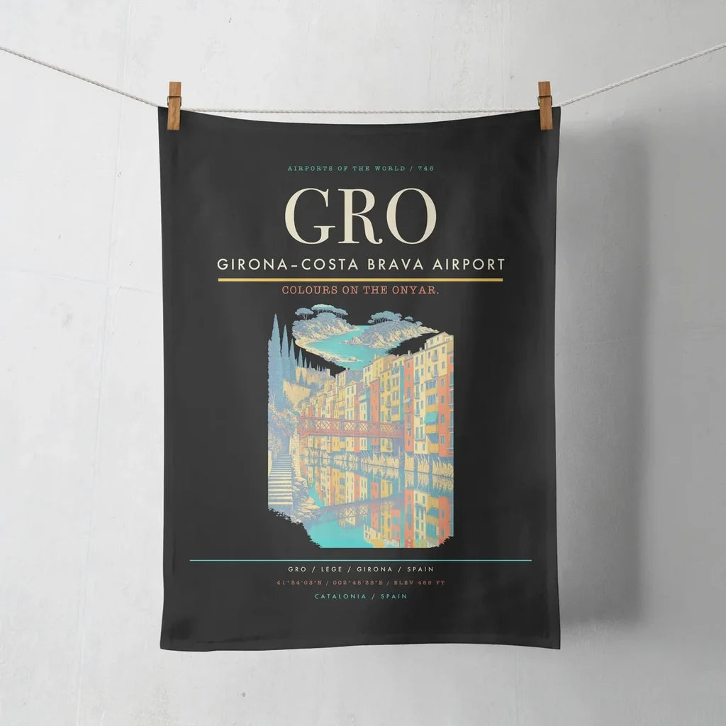 Girona–Costa Brava Airport (GRO) design on black towel