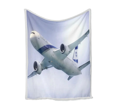 Close up to Israel Airways (El-al) Boeing 787 Bed Blankets & aviation print on soft fleece blanket.