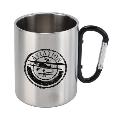 Aviation Lovers aviation design on outdoor mug, durable insulated construction.