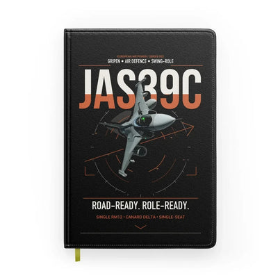 Saab JAS 39C Gripen design on black notebook