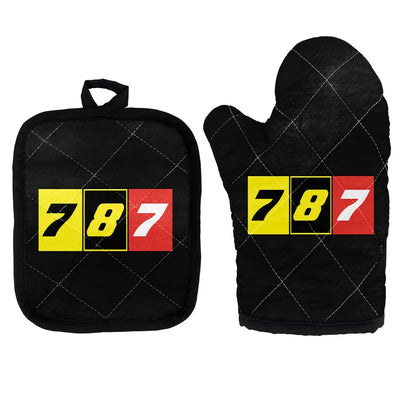 Flat Colourful 787 Kitchen Glove & Holder aviation design on durable fabric with insulated lining kitchen glove holder.