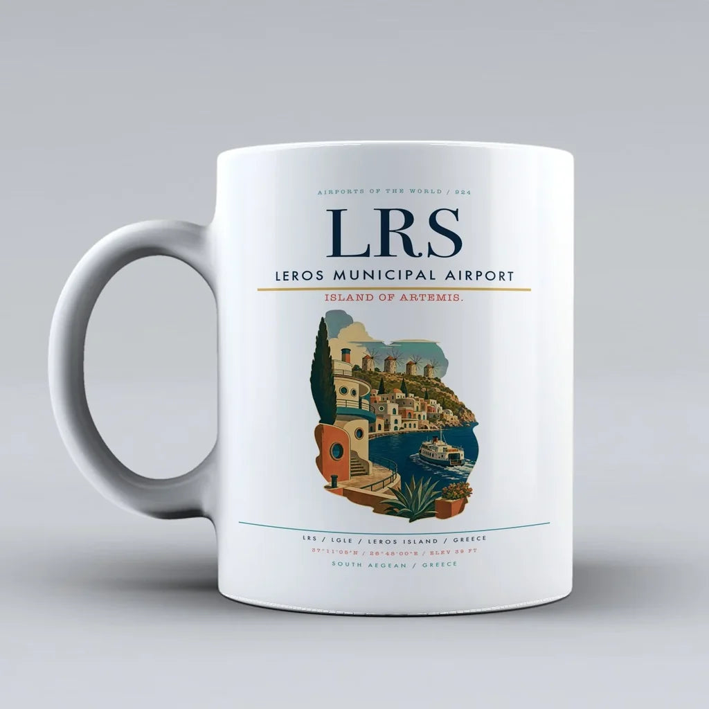 Leros Municipal Airport (LRS) airport code design on white ceramic mug