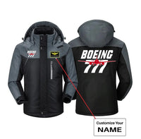 Thumbnail for Amazing Boeing 777 aviation design printed on heavyweight insulated shell thick winter jacket.
