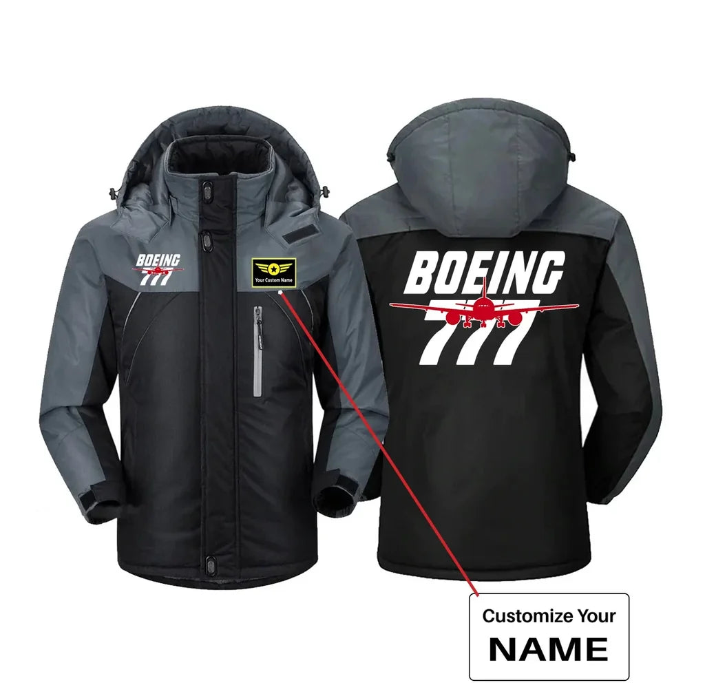 Amazing Boeing 777 aviation design printed on heavyweight insulated shell thick winter jacket.