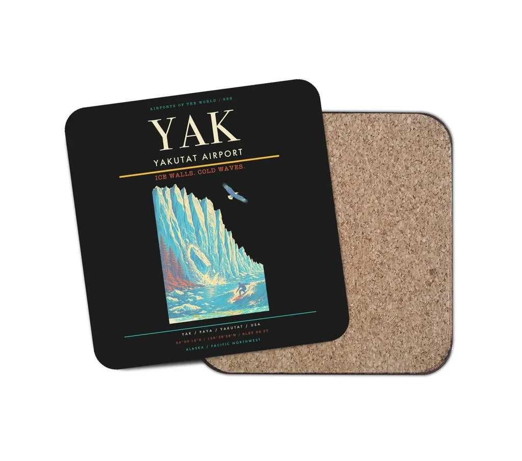 Yakutat Airport (YAK) design on black 1 piece coaster