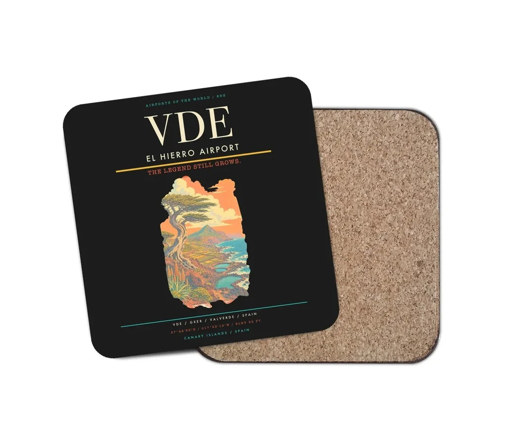 El Hierro Airport (VDE) design on black 1 piece coaster