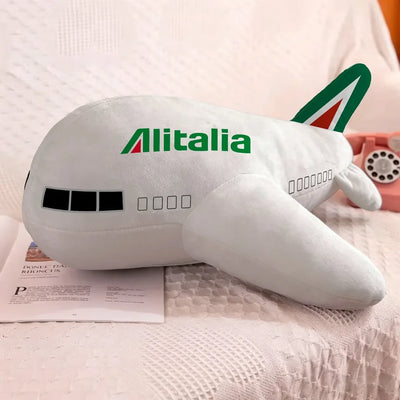 Alitalia Airlines aviation design on soft polyester filling airplane-shape decorative pillow.