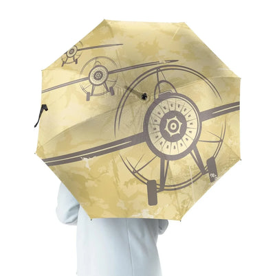 Super Vintage Propeller aviation design on windproof polyester umbrella.