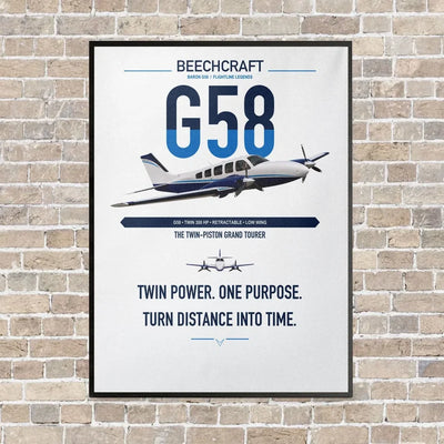Beechcraft Baron G58 vertical canvas print - framed - white background