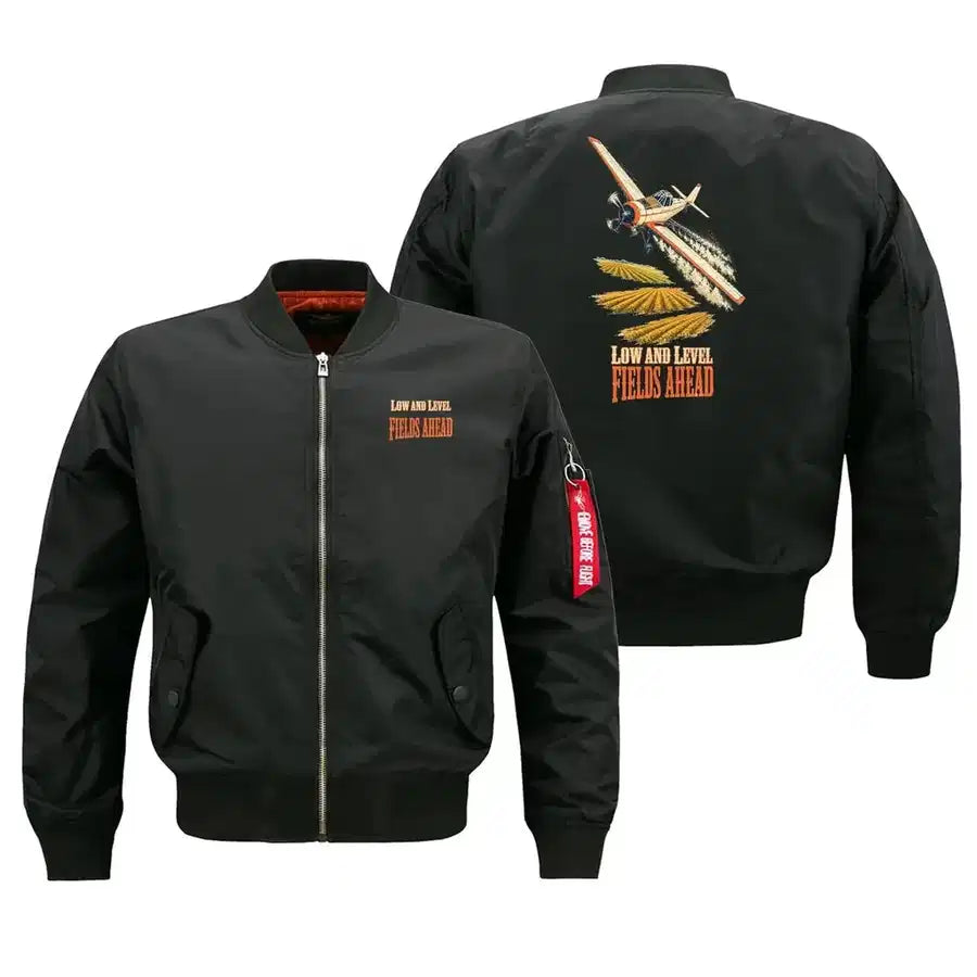 SIGNAL 587 - Low And Level Fields Ahead - Bomber Jacket design on black bomber jacket