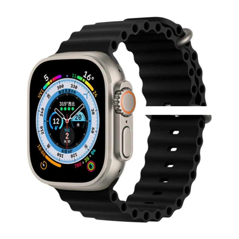 Side view of Ocean Silicone Strap Bracelet For Apple aviation Apple Watch band in fashion silicone, polished finish.