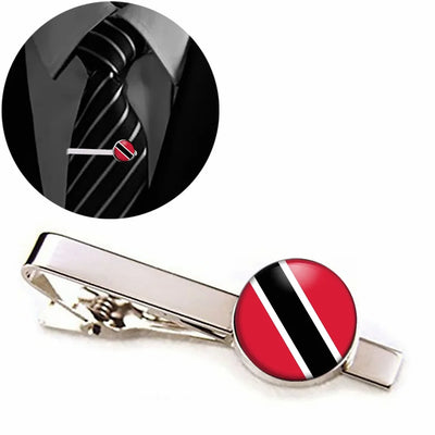 Trinidad and Tobago Flag aviation tie clip, stainless steel body with engraved detail.