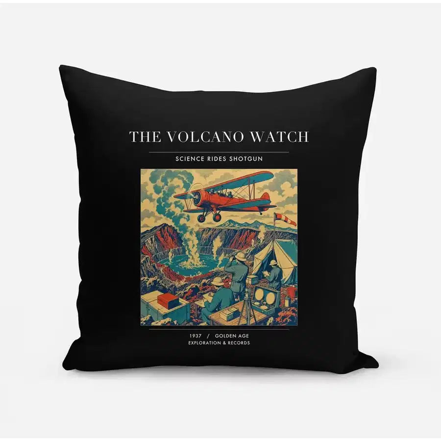 VINTAGE G4042 - The Volcano Watch - Designed Pillows design on black