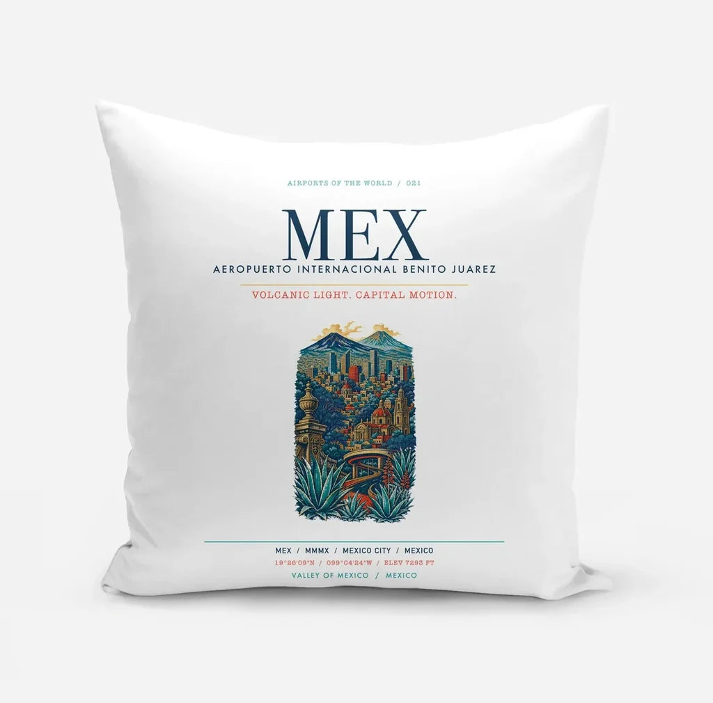 Mexico City Benito Juarez International Airport (MEX) design on white pillow