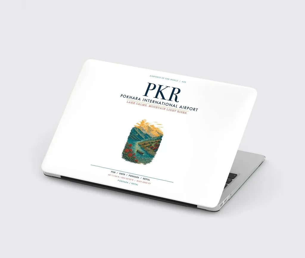 Pokhara International Airport (PKR) design on white MacBook case