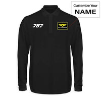 Thumbnail for Boeing 787 Flat Text aviation design printed on soft cotton long-sleeve polo shirt.