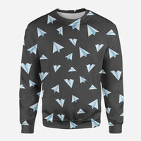 Thumbnail for Paper Airplanes (Gray) aviation design printed on soft cotton blend 3D sweatshirt.