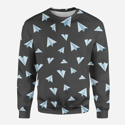 Paper Airplanes (Gray) aviation design printed on soft cotton blend 3D sweatshirt.