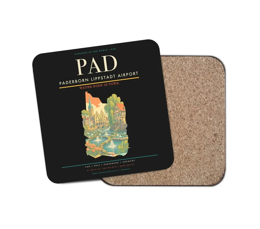 Paderborn Lippstadt Airport (PAD) design on black 1 piece coaster