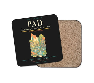 Paderborn Lippstadt Airport (PAD) design on black 1 piece coaster