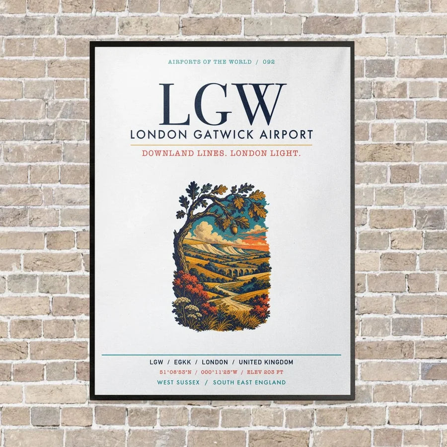 London Gatwick Airport LGW vertical canvas print - framed - white background