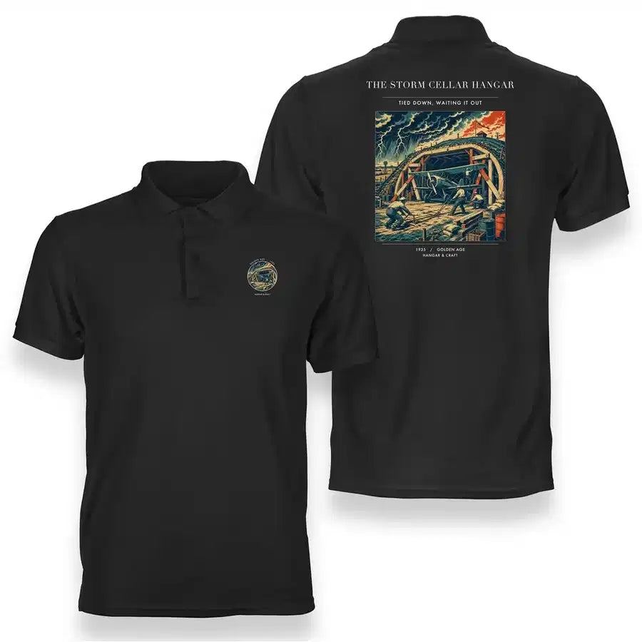 VINTAGE G4244 - The Storm Cellar Hangar - Double-Side Polo T-Shirt design on black