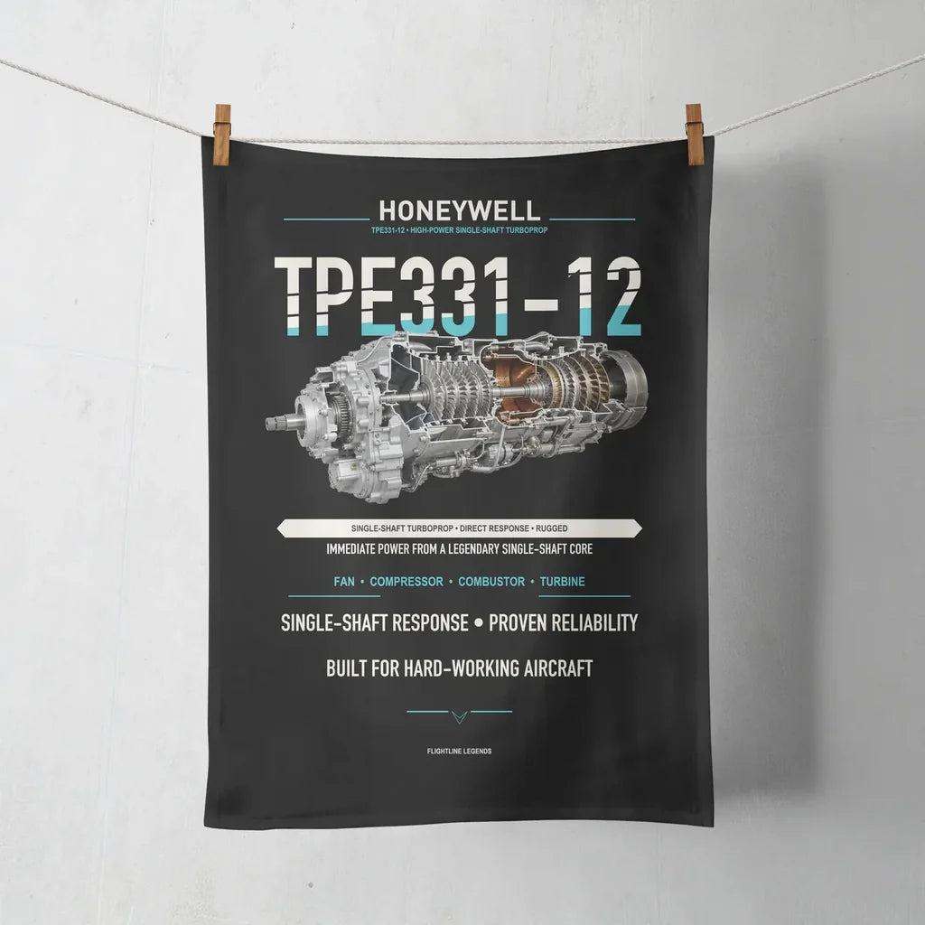 TPE331-12 design on black towel