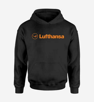 Lufthansa Airlines logo printed on black hoodie